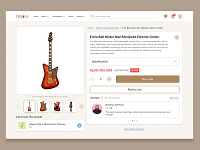 Musica Guitar Shop - Website Design clean figma guitar guitar shop minimalist music shop ui uidesign uiux website websitedesign white