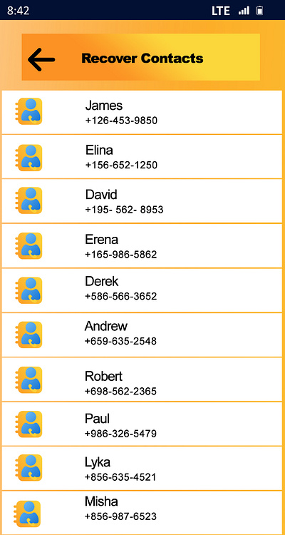 Mobile App Design for Contact Recovery App ui