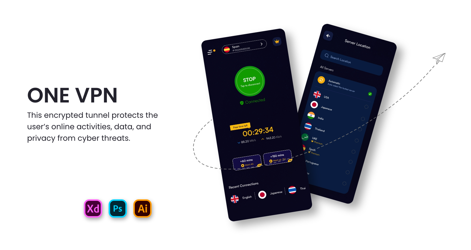 ONE VPN APP logo ui user experience xd
