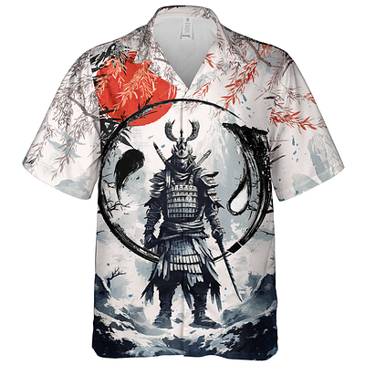 Template hawaiian t shirt samurai graphic design