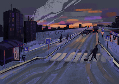 winter illustration procreate пейзаж
