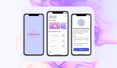 Mobile App Breathe freely ui ux пользовательский интерфейс приложение