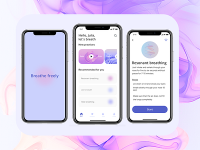 Mobile App Breathe freely ui ux пользовательский интерфейс приложение