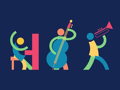 Music band animation 2d abstract animation art band branding cartoon character colorfull contrabas design geometric graphic illustration motion motion graphics music scene trumpet ui