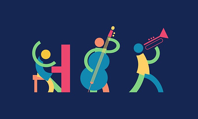 Music band animation 2d abstract animation art band branding cartoon character colorfull contrabas design geometric graphic illustration motion motion graphics music scene trumpet ui