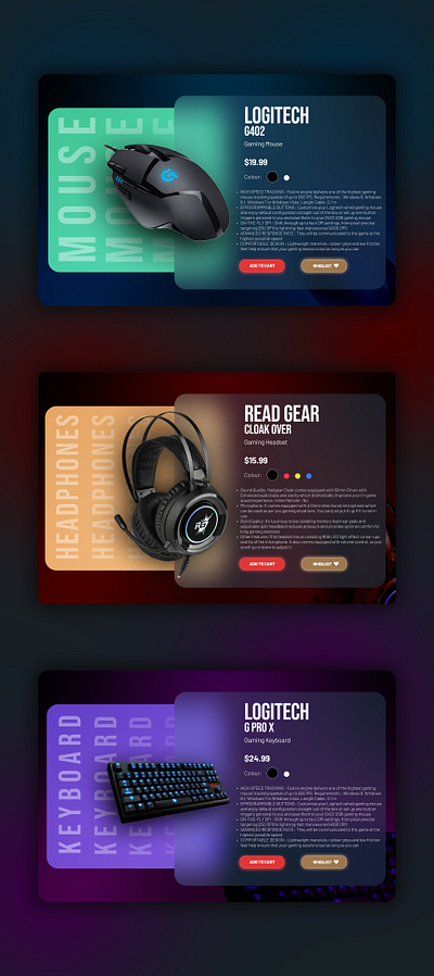 Game Gear UI Cards graphic design hero page landing page ui ui cards ui design uiux visual design web design website