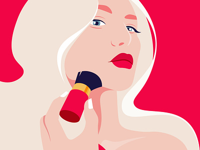 Beautiful woman holding brush powdering face. Makeup and beauty beauty blonde face fashion fashion model fashionable flat illustration portrait red color woman