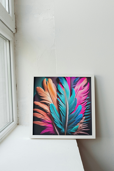 Colorful Feathers bird cheerful colorful feathers mockup painting photo picture simple wall art