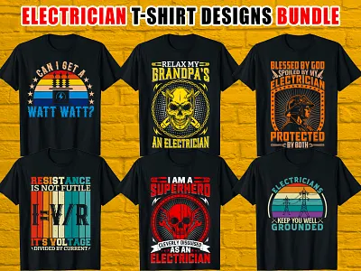 🚀Electrician T-shirt Designs Bundle🚀 apparel custom t shirt design electrician electrician graphics electrician shirt electrician t shirt electrician tee electrician typography electricity graphic design illustration skull skull vector t shirt t shirt design tools typography typography t shirt voltage watt