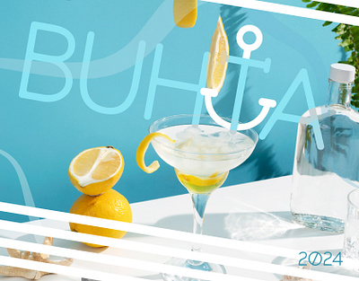 Брендинг для аквабара "Buhta" bay blue branding cocktail graphic design illustrator lemon logo