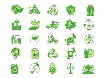 Set of Green Ecology Icons think green
