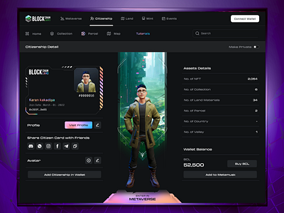 Metaverse Citizenship Card Page for a Blockchain Land aboxagency blockchain branding colors cryptoart dappdesign decentralization design digitalart logo metaverse nfts smartcontracts ui virtualreality webdesign webdevelopment