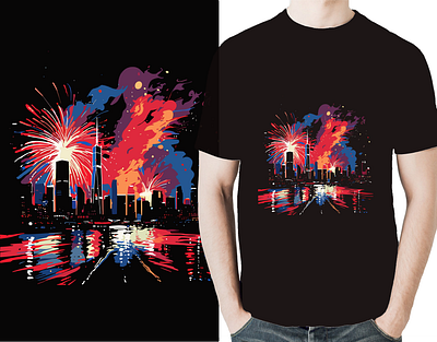 Fireworks T-shirt Design. concept art custom tshirt fireworks fireworks tshirt graphic design graphic tshirt illustration midjorney new year tshirt seller t shirt t shirt design top usa