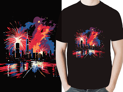 Fireworks T-shirt Design. concept art custom tshirt fireworks fireworks tshirt graphic design graphic tshirt illustration midjorney new year tshirt seller t shirt t shirt design top usa