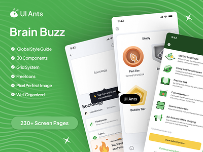 Brain Buzz - Quiz & Flashcards App UI Kit fun quiz knowlwdge test quiz app quiz challenge quiz game quiz master quiz question quiz round quiz timer