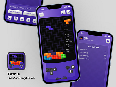 Tetris - Tile Matching Game App Ui Design game ui redesign redesign solution tetris tetris game tetris game screen tetris game ui tile matching game