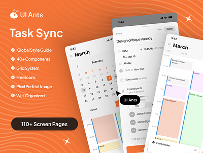 Task Sync -Advance Task Management Calendar branding calender app callender tool event planner graphic design meeting shedule reminder app sheduling app time management time planner time shedule ui