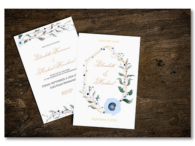 Wedding invitation in " Rustic " style adobeillustrator blue flowers brushes design graphic design illustration invitation rustic style watercolor wedding