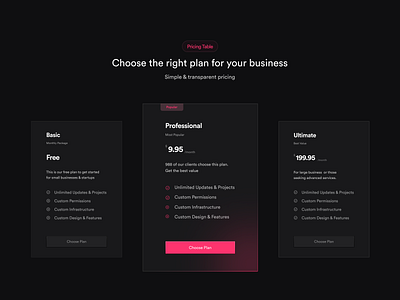 Pricing UI dark theme modern ui ui ui design user interface web ui