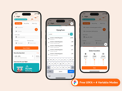 Air Flight - Searching for flights (Free UI Kit) booking flight ui flight booking free ui kit mobile ui search flight searching flights ui design