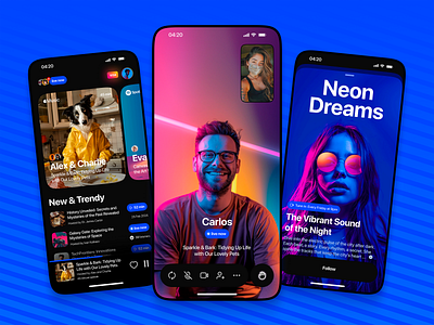 Aura Metaverse App UI: Podcasts, Streaming, Videocalls ai art app app concept app ui midjourney music music app podcast podcast app streaming ui vibrant ui videocall