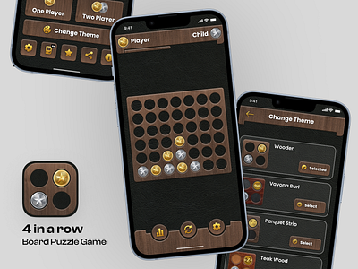 4 in a row - Board Puzzle Game App Ui Design 4 in a row board puzzle game game ui redesign redesign solution