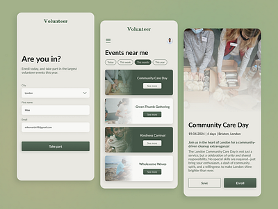 Volunteer Event App Design app design mobile ui uidesign ux