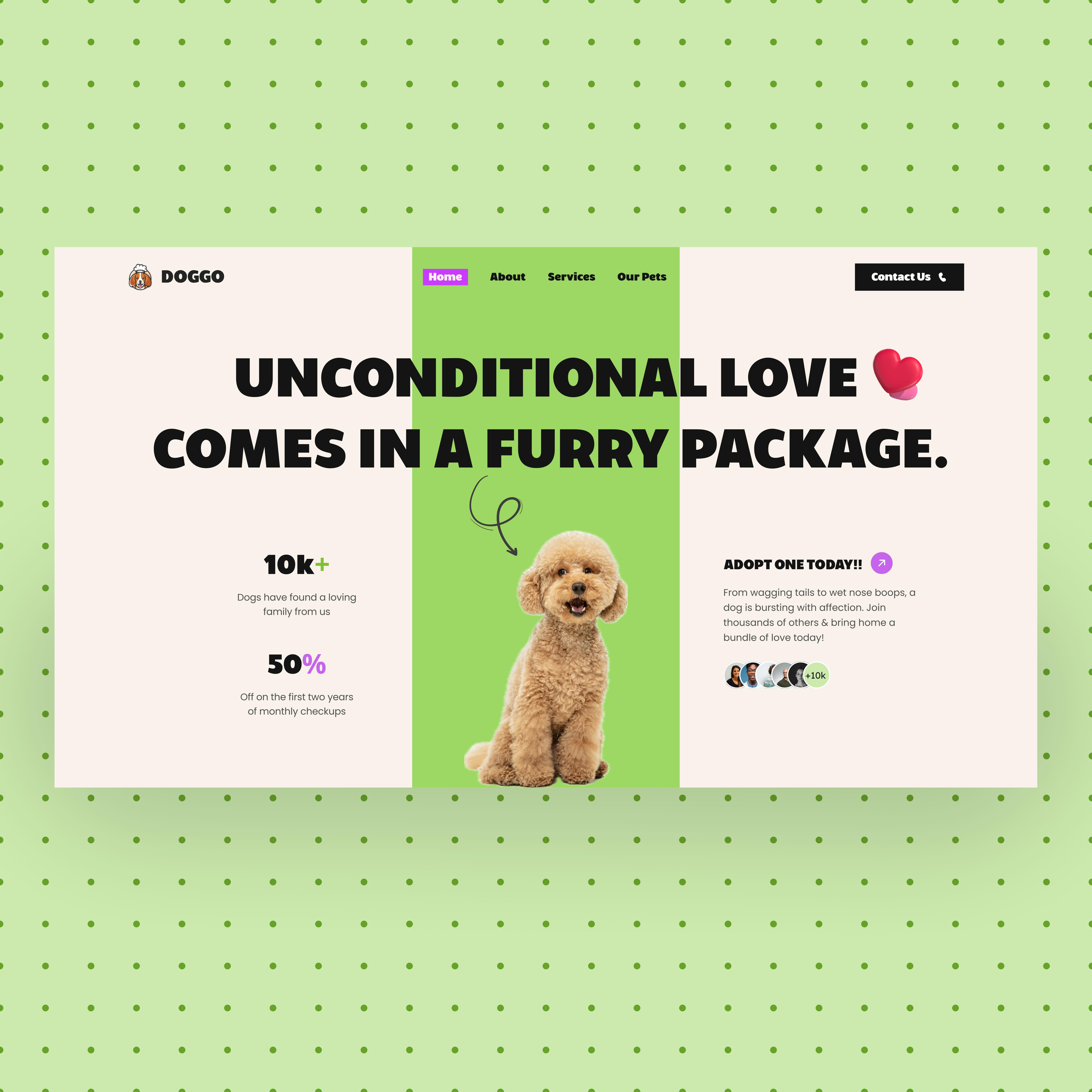Landing Page Hero Section Design for an Animal Adoption Agency adoption animal cute dogs hero section ngo social ui ux web web design website welfare