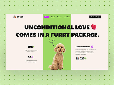 Landing Page Hero Section Design for an Animal Adoption Agency adoption animal cute dogs hero section ngo social ui ux web web design website welfare