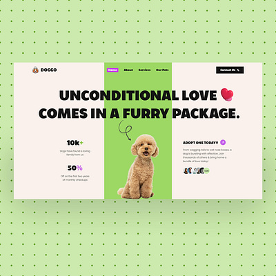 Landing Page Hero Section Design for an Animal Adoption Agency adoption animal cute dogs hero section ngo social ui ux web web design website welfare