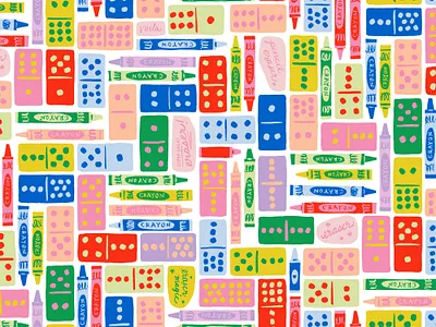 Dominoes & Crayons back to school crayons domino dominoes elementary erasers illustration kids pattern repeating pattern surface design