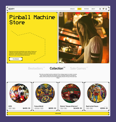 Pinball store cover site design typography ui ux