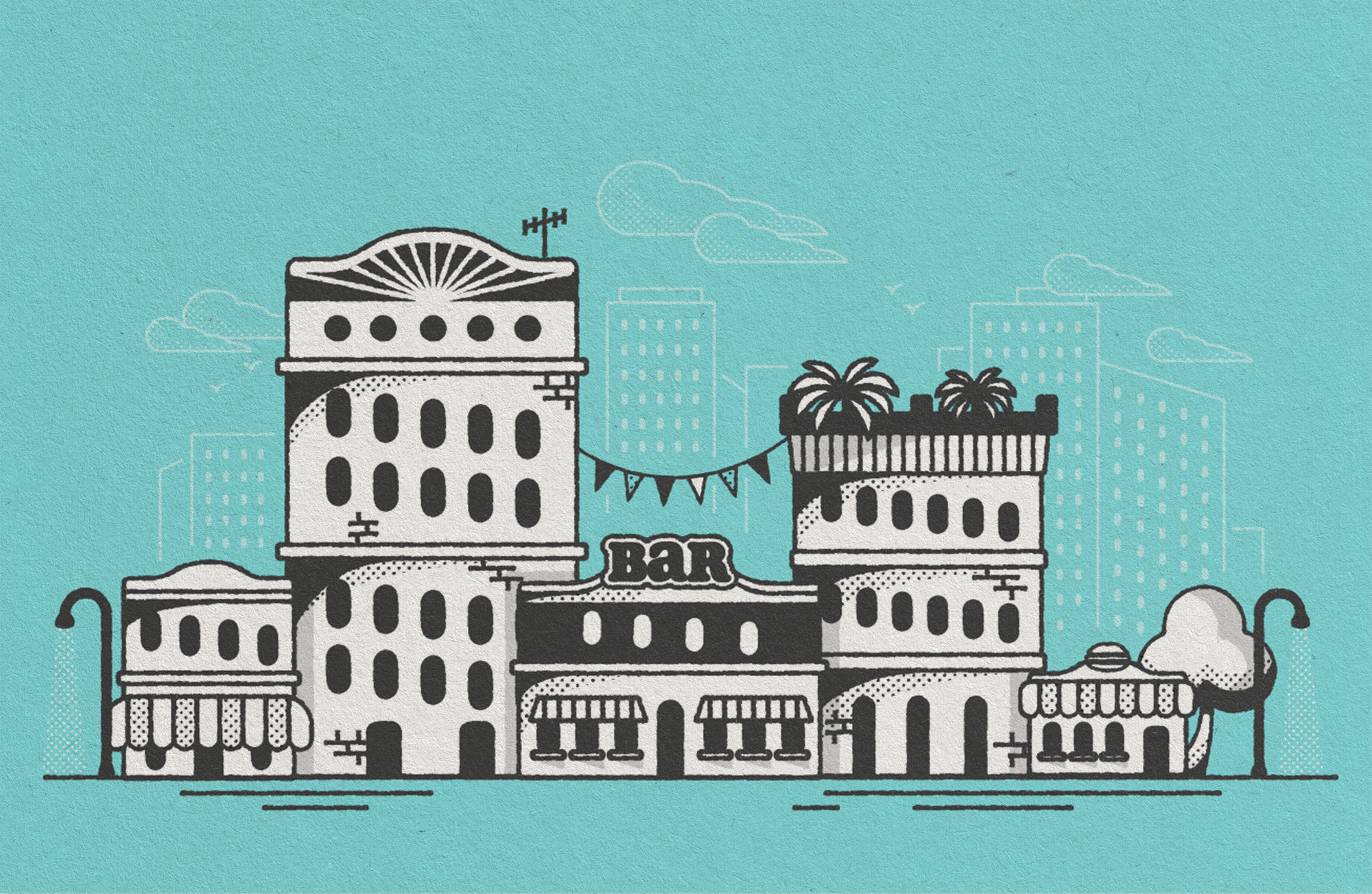 Scene Experimentations 01. architecture city map city planning development flat halftone illustration map design newspaper print outline retro retro print