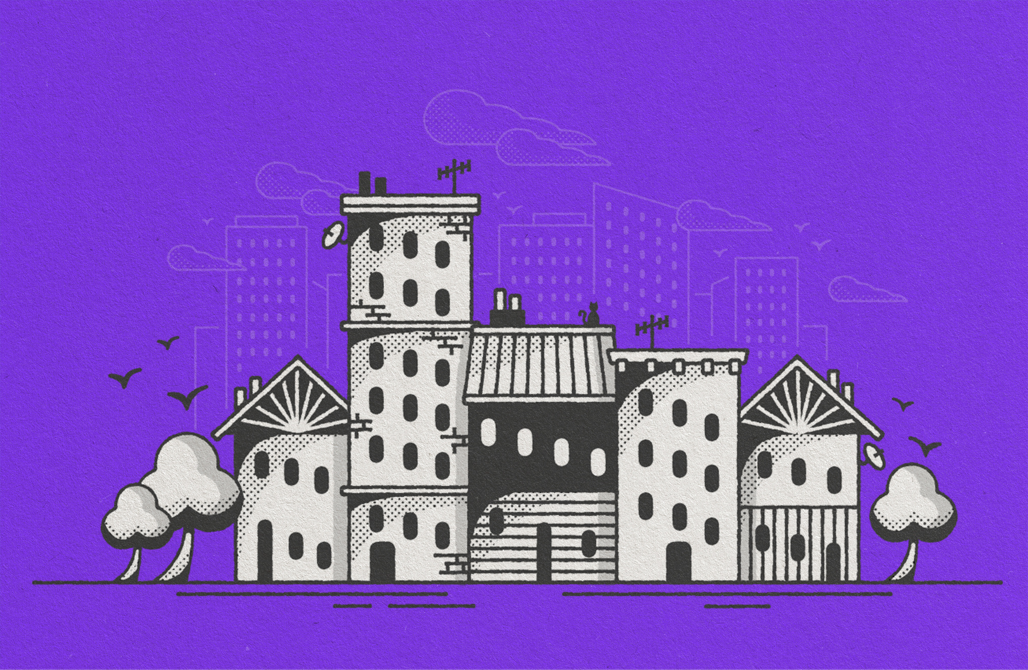 Scene Experimentations 02. city maps city planning development flat halftone houses illustration map design maps outline retro retro print vintage vintage print