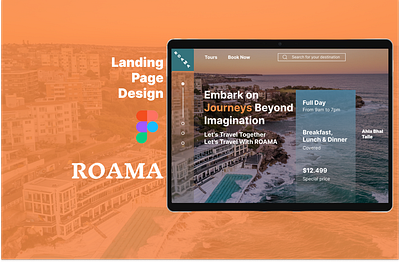 ROAMA Landing Page for special requirements with figma blue brown figma landing page new design orange prototyping traveling ui ux wireframing