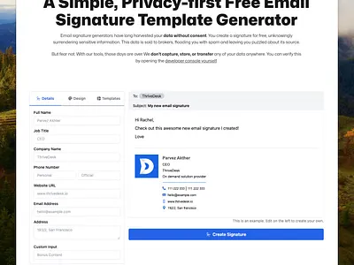 Redesigned Email Signature Generator saas ui website