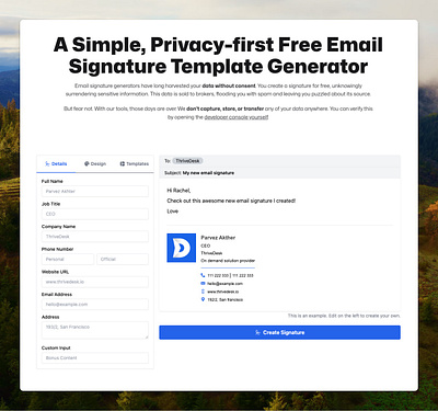 Redesigned Email Signature Generator saas ui website