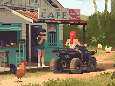 Café near the jungle - Pixel art café coffee shop house illustration jungle pixel pixel art pixel artist romain courtois