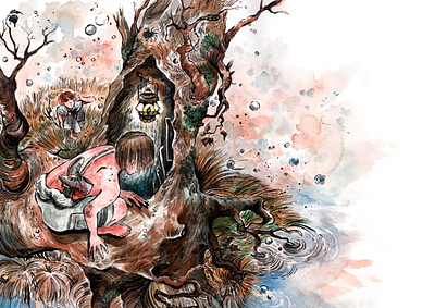Watercolor book illustration adventure book illustrator illustration ink art osokor swamp watercolor illustration