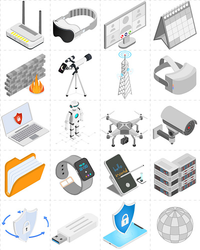 My Few Technology Isometric Icons published for sale. 3d apple vision pro cyber design headset icon icon design illustration isometric metaverse modern security tech technology vector vr