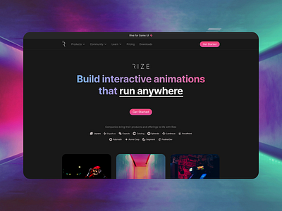 Dark mode activated ("Rize") design ui ux web design