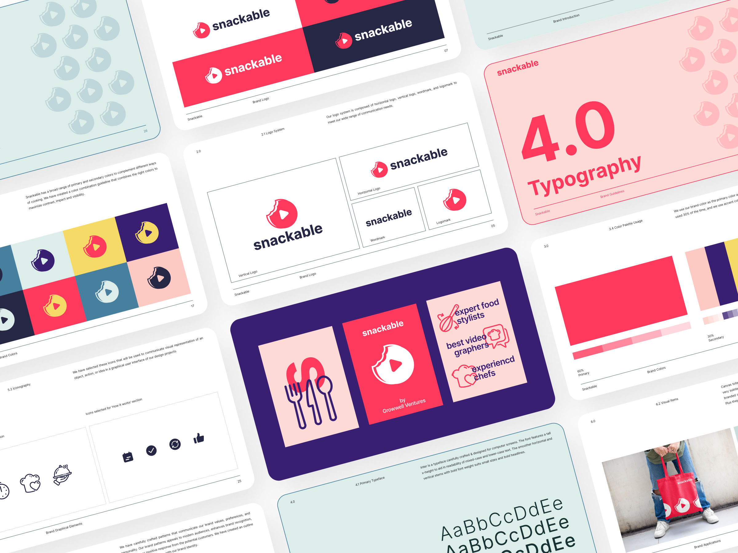 Snackable - Brand Guidelines agency brand brand book brand guidelines branding content creators design food food experts logo logo design outcraft recipe startup video production agency visual guidelines