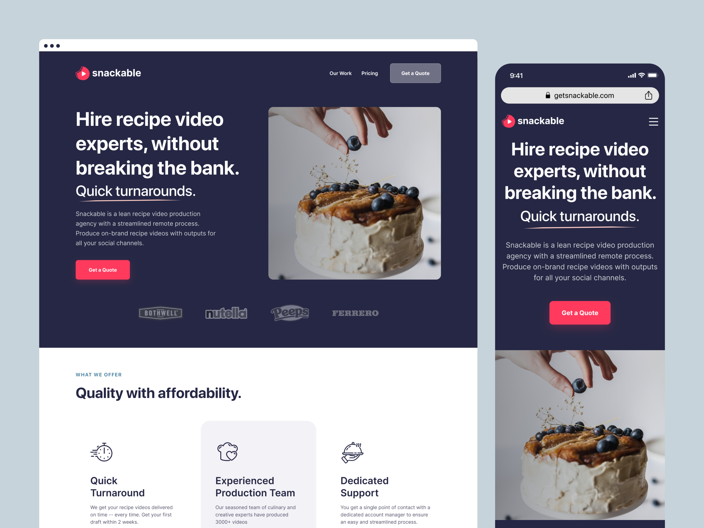Snackable - Landing Page Design bloggers content creation conversion rate design food higher landing page marketing page outcraft recipe video responsive startup ui ui design uiux user experience ux video production agency web design website design