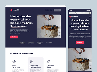 Snackable - Landing Page Design bloggers content creation conversion rate design food higher landing page marketing page outcraft recipe video responsive startup ui ui design uiux user experience ux video production agency web design website design