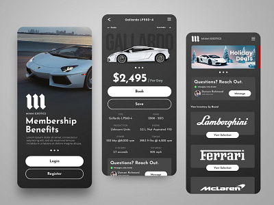 Exotic Car Rental App app branding car design exotic car mobile rental ui