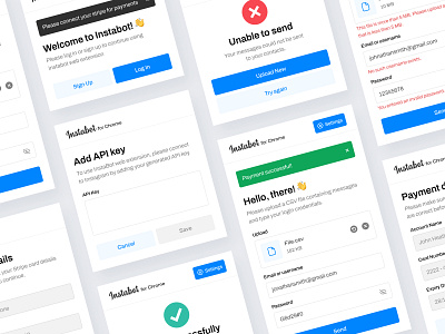 InstaBot — Chrome Extension ai api artificial intelligence chat chatbot chrome design extension file instagram message messaging payment plugin popup social media stripe success upload web