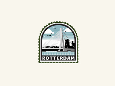 Rotterdam in Postage: A Modern Flat Design Tribute bridge design dutch erasmusbrug flatdesign graphic design illustration nederland rotterdam stamp the netherlands