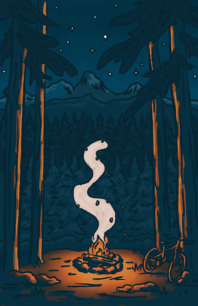 Adventure Film Festival Poster Artwork adobe fresco campfire film festival forest illustration illustrator mountain bike mountain biking mountains night nighttime outdoor industry poster artwork tetons woods