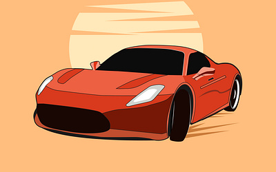 Flat illustration concept of "Red Sports Car" car clipart icon orange background red car sports car vector graphics