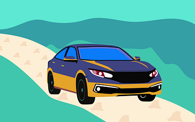 Flat illustration concept of "Sports Modern Car" cqar on the road design honda civic illustration vector vector graphics